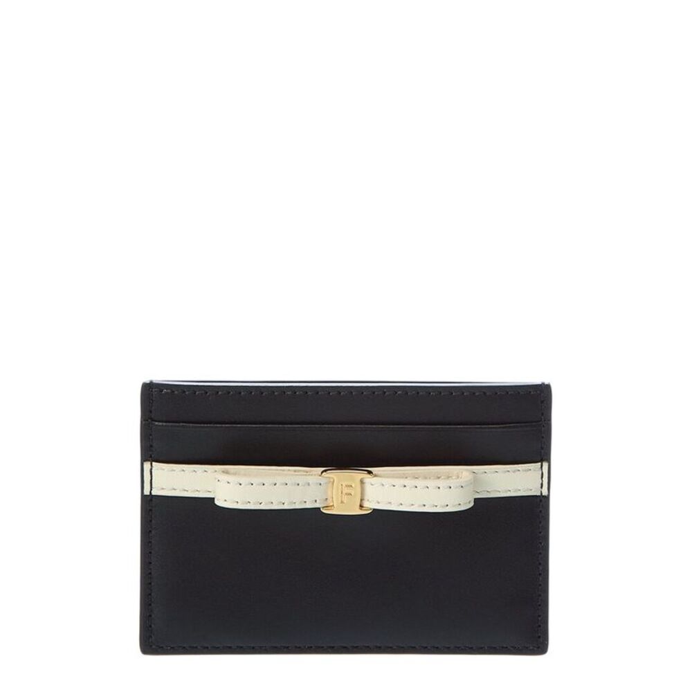 Ferragamo Bow Leather Card Case, Black